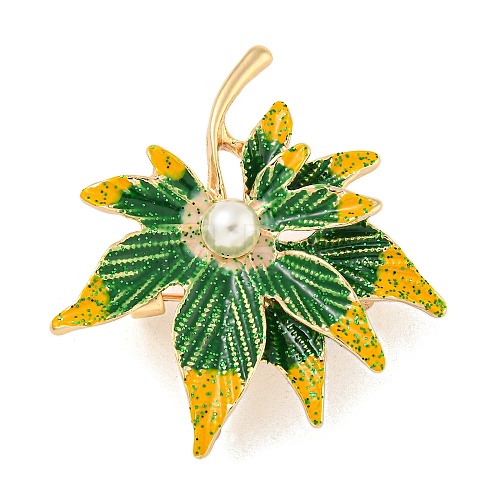 Leaf Shape Alloy Enamel Layered Brooch JEWB-U006-02A-KCG-1