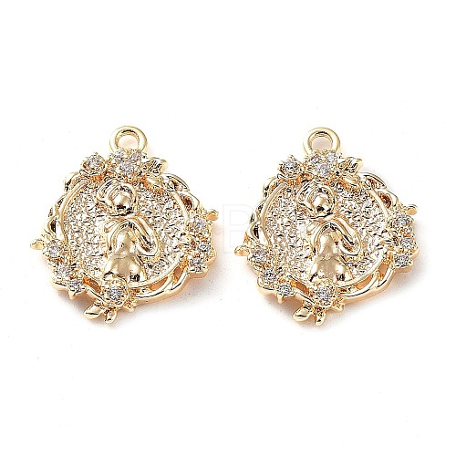 Rack Plating Brass Micro Pave Cubic Zirconia Pendants KK-K333-81G-1