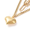 Vacuum Plating 304 Stainless Steel Double Chains Multi Layered Necklace with Heart Charm for Women STAS-E155-24G-2