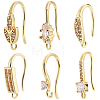 12 Pairs 6 Style Brass Micro Pave Clear Cubic Zirconia Earring Hooks ZIRC-BBC0002-23-1
