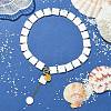 Adjustable White Shell Pearl Square Bead Lariat Necklaces with 304 Stainless Steel OT Clasps NJEW-JN06029-1