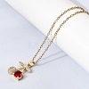 Brass Pave Clear and Red Cubic Zirconia Cherry Pendant 304 Stainless Steel Cable Chain Necklaces for Women NJEW-H092-05G-3