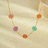 304 Stainless Seel Enamel Daisy Flower Link Chain Necklaces for Women NJEW-D303-01G-3
