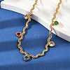 304 Stainless Steel Rope Chain Colorful Cubic Zirconia Tassel Necklaces for Women NJEW-V015-01G-A-4
