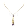 304 Stainless Steel Filigree Natural Amethyst Faceted Pointed Bullet Pendant Brass Cable Chain Necklaces NJEW-JN06568-02-2