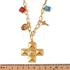 Religion 304 Stainless Steel Textured Cross and Resin Imitattion Turquoise Square Pendant Necklaces for Women NJEW-F380-01G-4