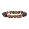 Natural Mixed Stone & Wood & Lava Rock Round Beads Stretch Bracelet BJEW-JB07133-2