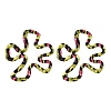 Flower with Leopard Print Alloy Stud Earrings EJEW-Z112-04G-2