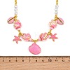 Ocean Brass Enamel Starfish Shell Shape Pendant Round ABS Imitation Pearl Beaded Necklaces KK-CBA4547-04C-G-5