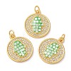 Flat Round with Hamsa Hand Rack Plating Brass Cubic Zirconia Pendants KK-K385-051G-2