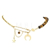 Brass Moon Star Pendant 304 Stainless Steel Figaro Chain and Natural Tiger Eye Round Beaded Necklaces for Women NJEW-TA00238-2