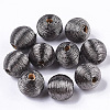 Wood Beads Covered with Polyester Cord Wire WOVE-S117-18mm-03-3