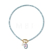 304 Stainless Steel Pendant Dyed Glass Rondelle Beaded Necklaces for Women NJEW-JN06540-03-3