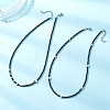 2Pcs 2 Styles Brass Moon Star and Faceted Round Natural Black Spinel Beaded Necklaces for Women NJEW-JN05657-1