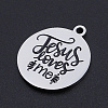 Non-Tarnish 201 Stainless Steel Etched Pendants STAS-N090-JN802-2