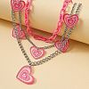 Acrylic Pink Glitter Heart Pendant 304 Stainless Steel Chain 3 Layer Necklaces for Women FS-WG9B734-01-3