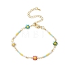 Brass Flower Link Chain Bracelet with Seed Beaded for Women BJEW-JB09297-1