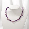 Adjustable 4MM Round and Teeardrop Natural Amethyst Beaded Necklace for Women Elegant Casual Jewelry Gift YO7964-6-1