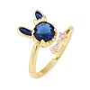 Bunny & Bowknot Brass Micro Pave Cubic Zirconia Cuff Rings for Women RJEW-A088-10G-03-4
