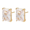 Brass Pave Clear Cubic Zirconia Stud Earrings for Women EJEW-F418-22G-4
