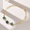 Natural Moss Agate Faceted Flat Round Beaded Brass Paperclip Chain Bracelets GG-CBA37F5-02G-02-2