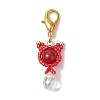 Natural Carnelian & Glass Seed Beaded Cat Pendant Decoration HJEW-MZ00157-07-2