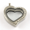 Heart Alloy Rhinestone Magnetic Floating Locket Pendants X-PALLOY-S039-04-1
