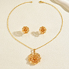 Vintage Brass Flower Stud Earrings & Pendant Necklaces Sets for Women BJ1568-3