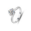 Flat Round Rhodium Plated 925 Sterling Silver Moissanite Finger Rings for Women WG84544-18-4