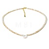 Natural White Shell Letter Faceted Glass Beaded Necklaces with 304 Stainless Steel End Chains SS7282-20-1