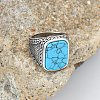 304 Stainless Steel with Synthetic Turquoise Finger Rings FS-WG67565-66-1