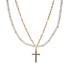 Beach Vacation Style Stainless Steel Religion Cross Pendant Natural White Jade Heishi Beaded Double Layer Necklaces for Women QG1443-5