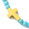 2Pcs 2 Style Natural Howlite & Synthetic Turquoise & 304 Stainless Steel Cross Beaded Stretch Bracelets Set BJEW-JB09465-02-3