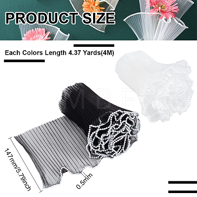 BENECREAT 2Pcs 2 Colors Polyester Pleated Ribbon with Plastic Imitation Pearl Edged Trimming OCOR-BC0006-46-1