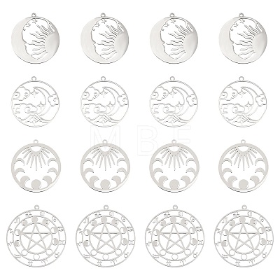 16Pcs 4 Style 201 Stainless Steel Pendants STAS-DC0005-09-1