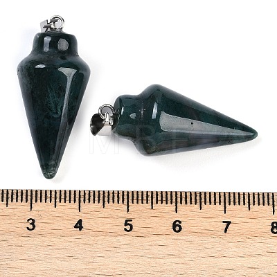 Natural Moss Agate Gemstone Pointed Pendants G-K384-01P-08-1