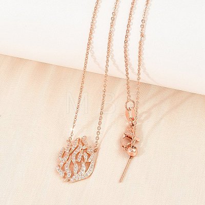 Brass Micro Pave Clear Cubic Zirconia Flame Pendant Adjustable Slider Necklaces KK-CBA4547-10RG-1