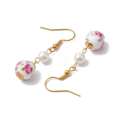 Printed Porcelain & Shell Pearl Dangle Earrings for Women EJEW-JE05812-1