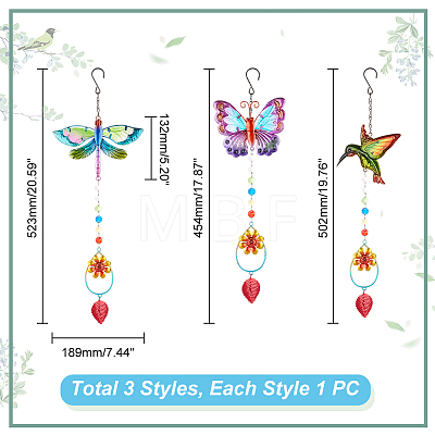 AHADERMAKER 3Pcs 3 Style Iron Hummingbird Butterfly Dragonfly Pendant Decorations DIY-GA0005-48-1