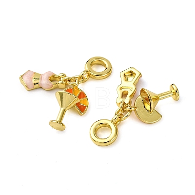 Brass Pink and Orange Enamel European Dangle Charm KK-F911-13G-1