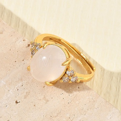 Brass Micro Pave Cubic Zirconia with Natural Quartz Crystal Cuff Open Rings RJEW-T035-01G-G-1