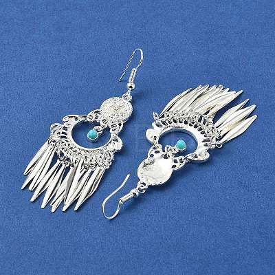 Silver Alloy Chandelier Earrings with Synthetic Turquoise EJEW-D092-01A-S-1