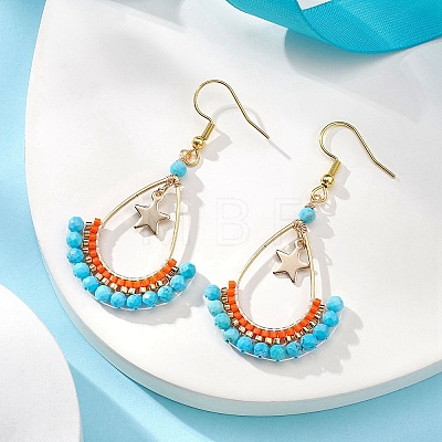 Dyed Natural Howlite Beaded Teardrop with Star Dangle Earrings EJEW-MZ00079-02-1
