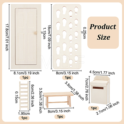 Olycraft 5Pcs 5 Styles Mini Wood Ladder & Letter Box & Tea Table & Fairy Door & Foot Pads DJEW-OC0001-44-1