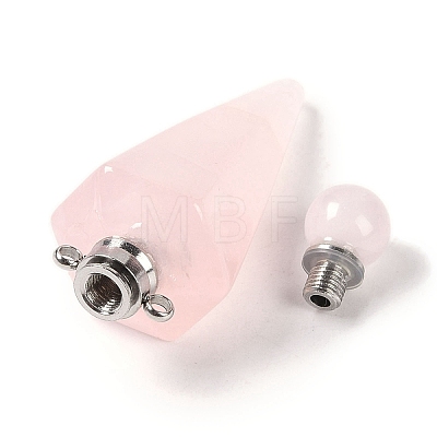 Natural Rose Quartz Faceted Cone Openable Perfume Bottle Big Pendants G-L524-18P-12-1