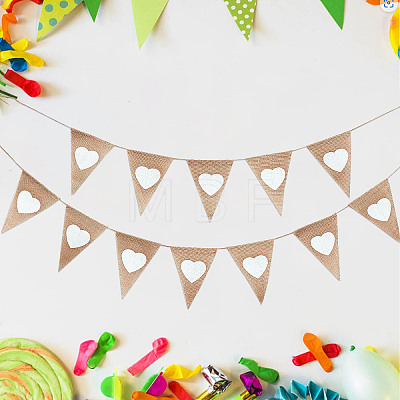 Birthday Party Linen Flag Banner AJEW-WH0312-32-1