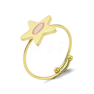 Ion Plating(IP) Star 304 Stainless Steel Enamel Ring RJEW-A038-17G-02-1