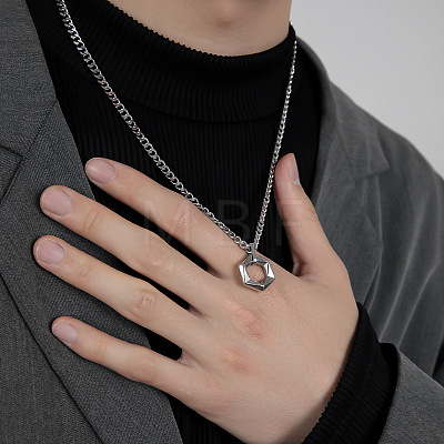 304 Stainless Steel Geometric Hexagon Pendant Necklaces for Men Women WG343A2-01-1