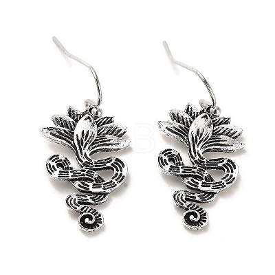 Lotus & Snake Dangle Earrings EJEW-G370-05AS-1