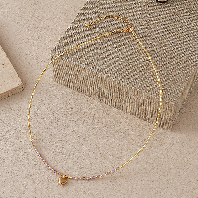 Stainless Steel Heart Pendant Faceted Round Natural Amethyst with Miyuki Beaded Necklaces LS-UF0843-9-1